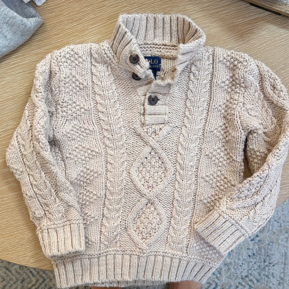 Polo by Ralph Lauren Cream Cable Knit Turtleneck Button Pullover